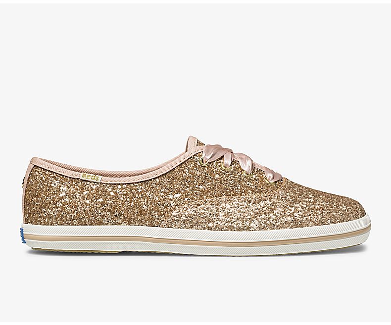 Keds Womens Rose Gold Lace Up Shoes - Keds X Kate Spade New York Champion Glitter 021YVECKZ